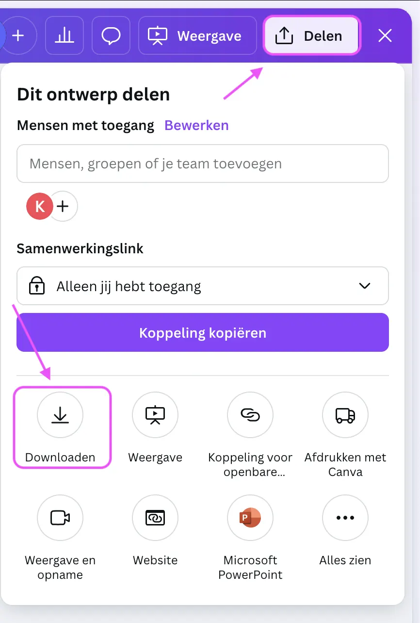 Opslaan vanuit Canva