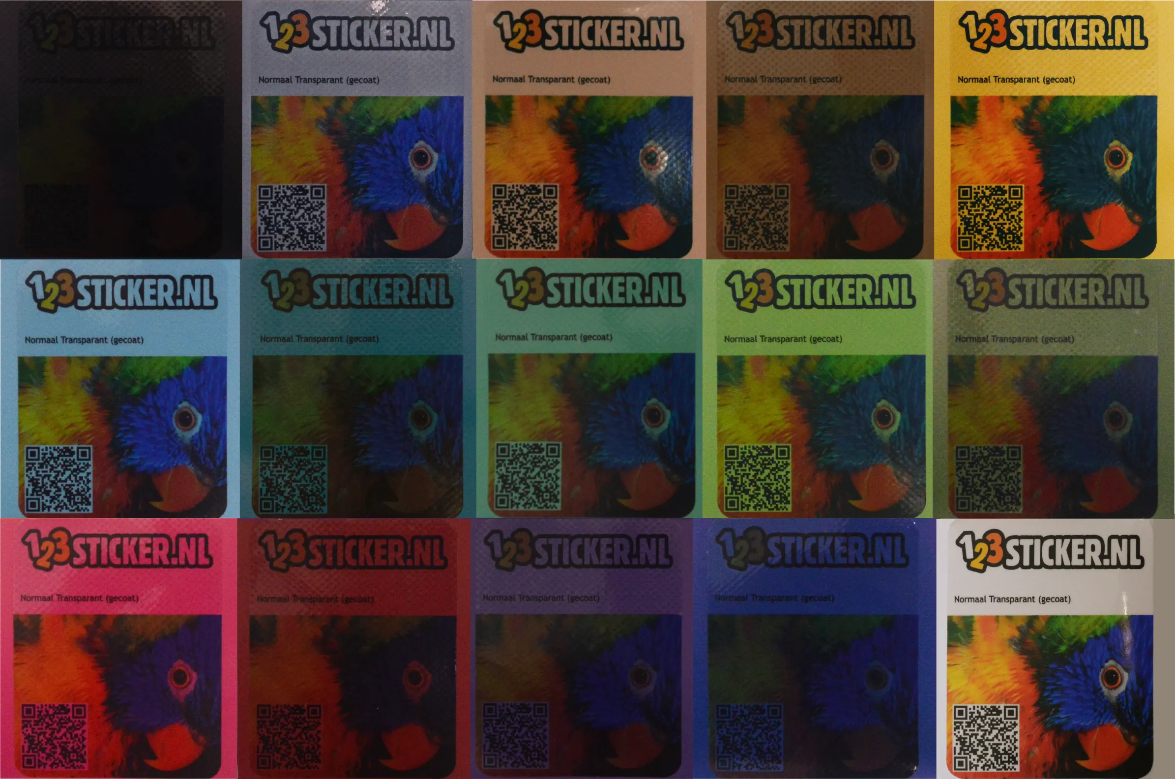 transparante stickers op verschillende kleuren ondergronden
