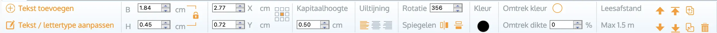 werkbalk tekst